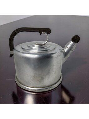 Vintage Ware-Ever 1950s Aluminum Whistling Kettle with Black Handle & Spout Cap